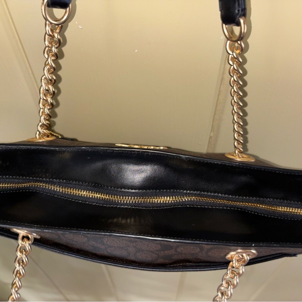 Coach Cammie Dark Brown Tote with Gold Accents W/ Card Case - Picture 4 of 16